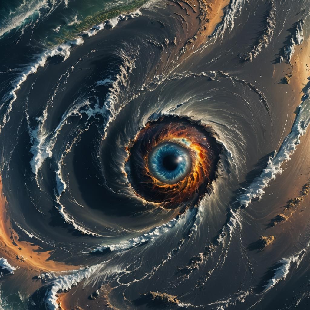 Dramatic Hurricane Eye Satellite Image, Detailed Matte Paint...
