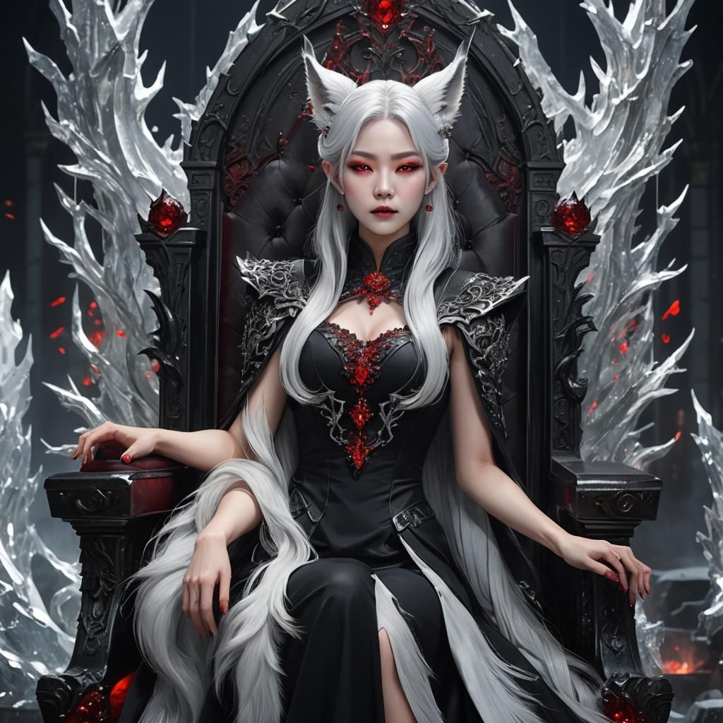 Korean Vampire Queen on Gothic Throne, Fantasy Art
