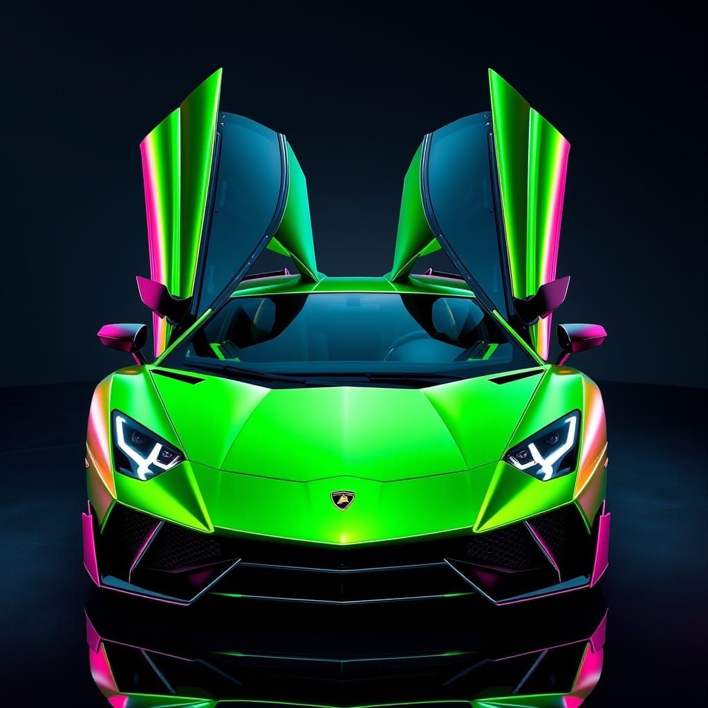 Sleek Luminous Green Lamborghini in Scissor Doors Style
