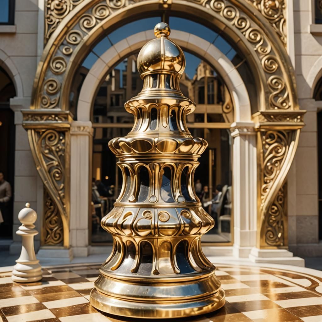 Art Deco Chess Pawn Building in Sunlight