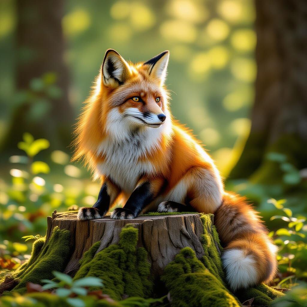 Fox in Sunlight: Photorealistic Wildlife Scene