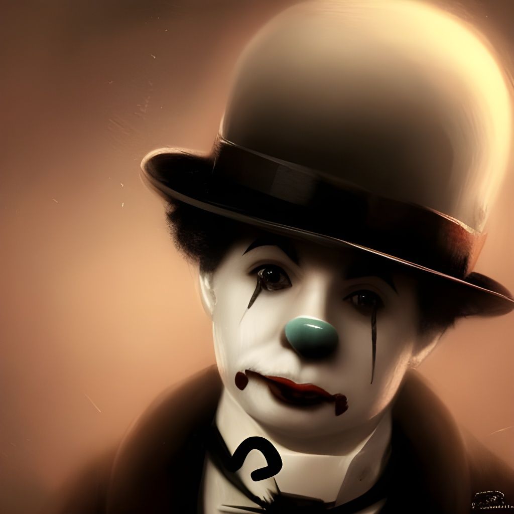 Sad Clown with Chaplin-esque Makeup, Detailed Digital Art