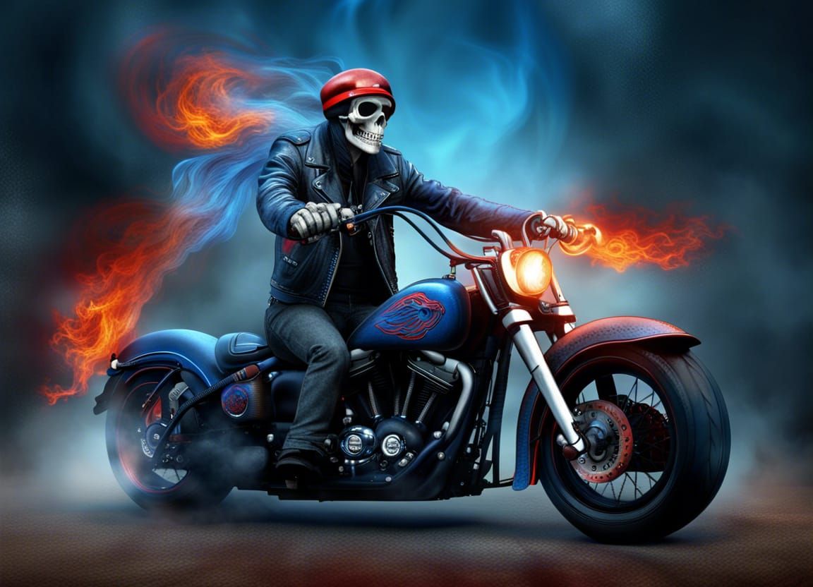 Ghost Rider on Harley Davidson in Matte Painting Style