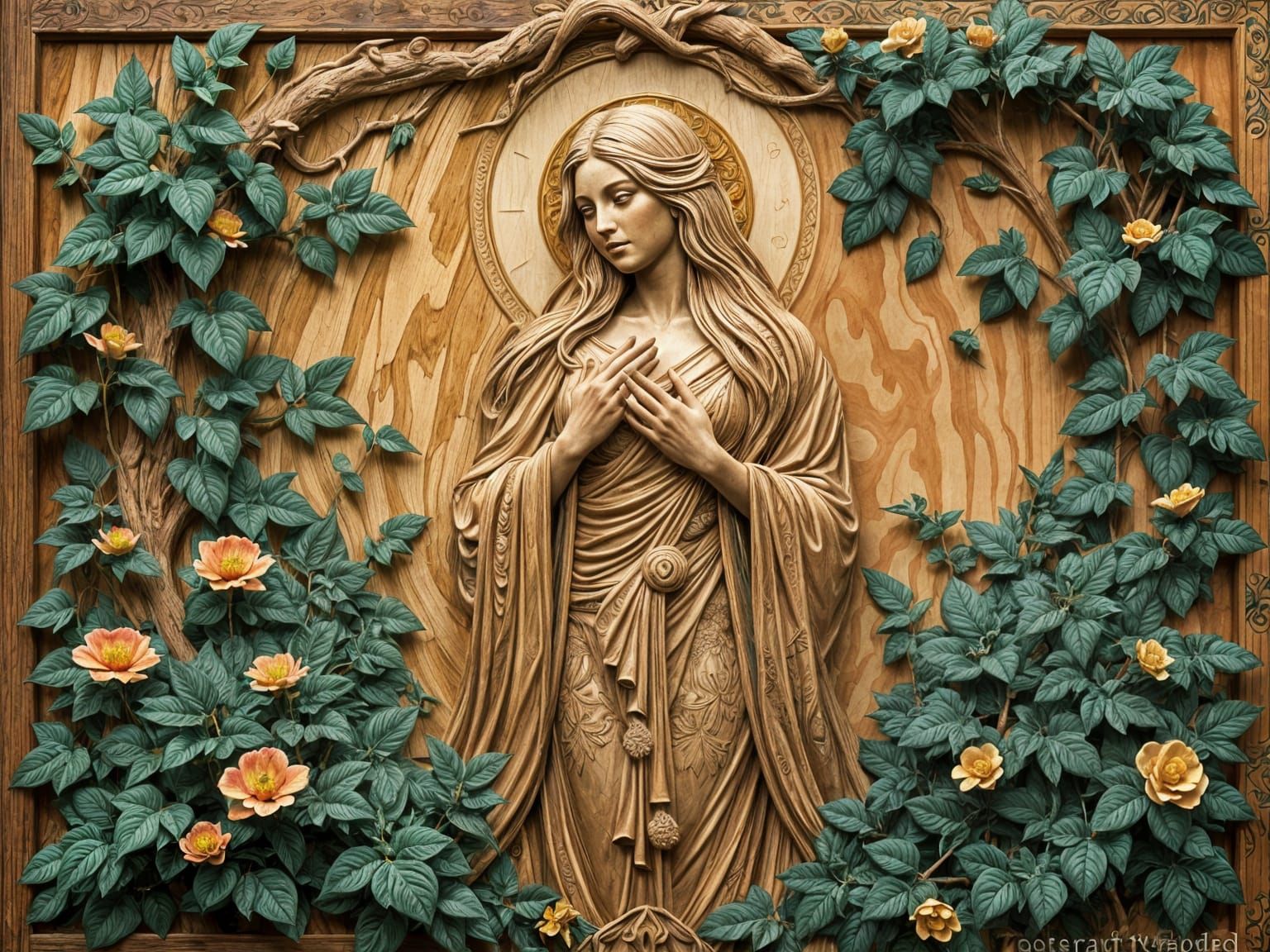 Gaia in Art Deco Wood Relief Carving