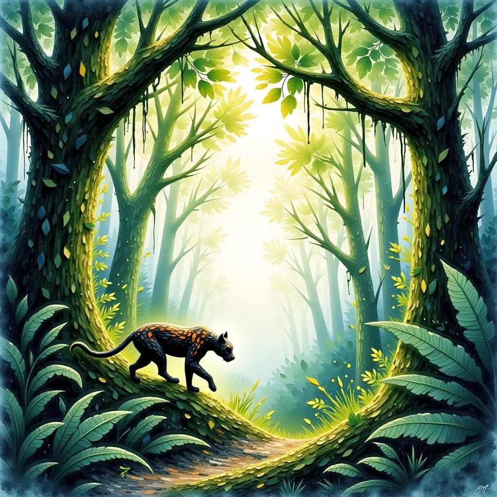 <lora:TexturedFlux:1.0> A mystical Amazon rainforest clearin...