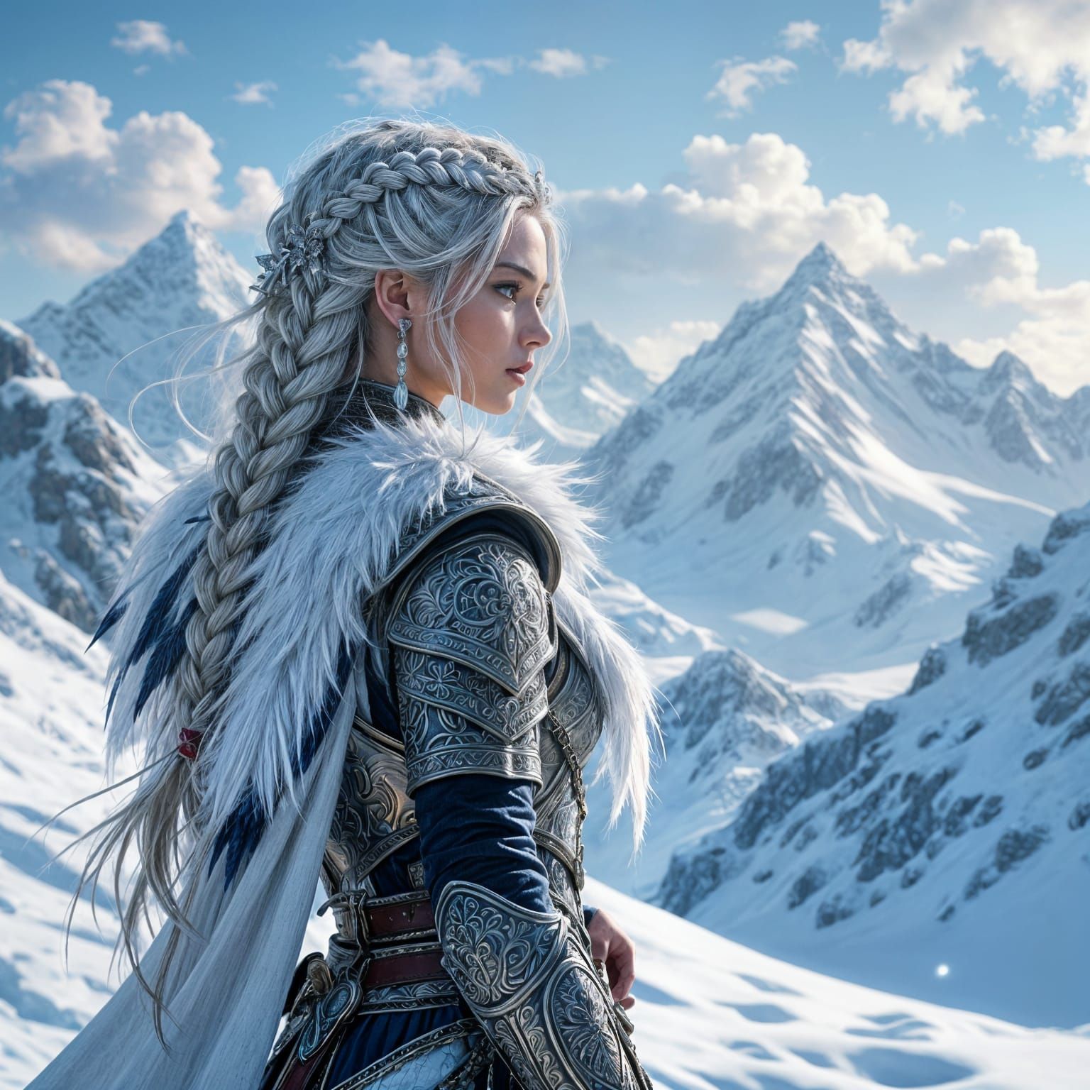 Valkyrie on Snowy Peak: Digital Art Painting