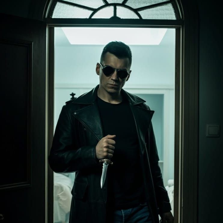 Steampunk Assassin in Dark Cinematic Film Still