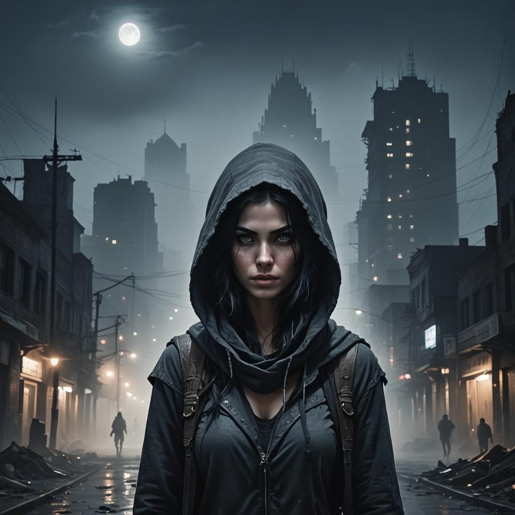 Post-Apocalyptic Woman in Desolate City