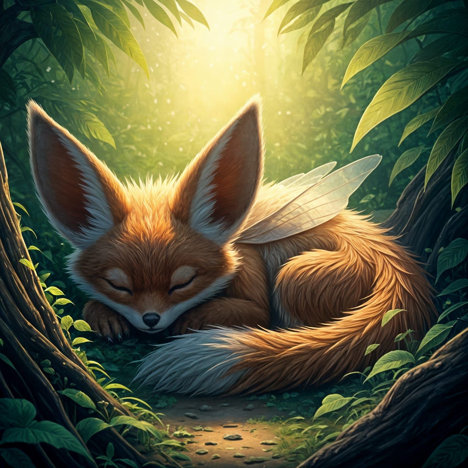 Majestic Dragonfly Dragon Slumbers in Whimsical Forest Glade