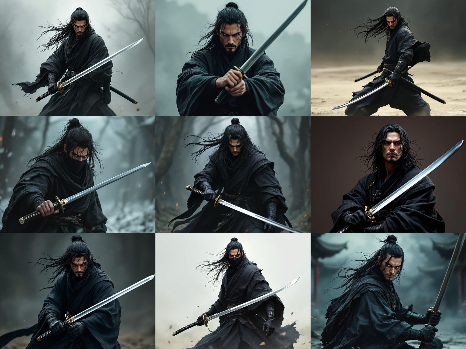 Ninja Warrior Kensei Monk with Katana at Battle Ready