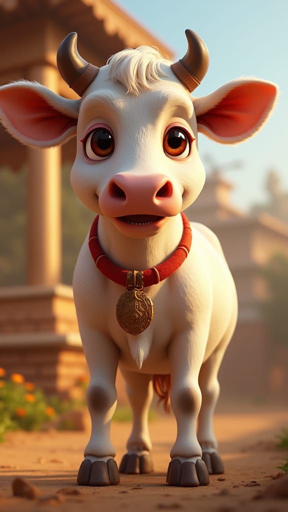 3D Cartoon Cow in Game Cinematic Style