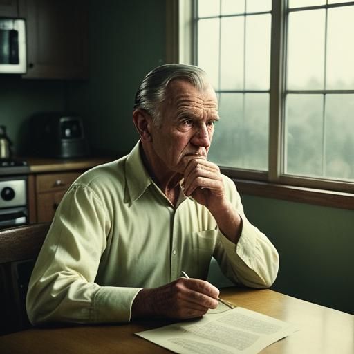 Cozy 1950s Kitchen Scene with Old Man