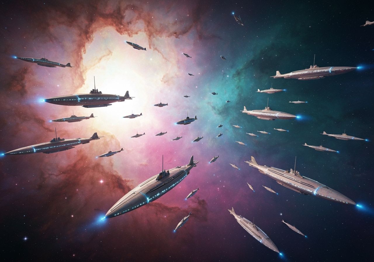 Majestic Spaceship Fleet in Hyperrealistic Cosmos