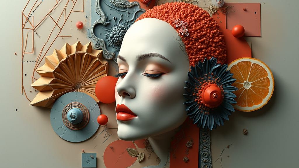 Surreal 3D Collage of Anatomy and Geometry