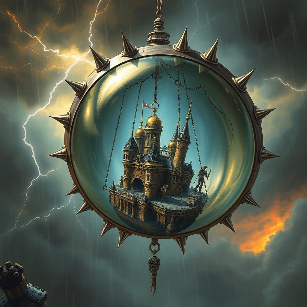 Gothic Metal Bubble City in Stormy Sky