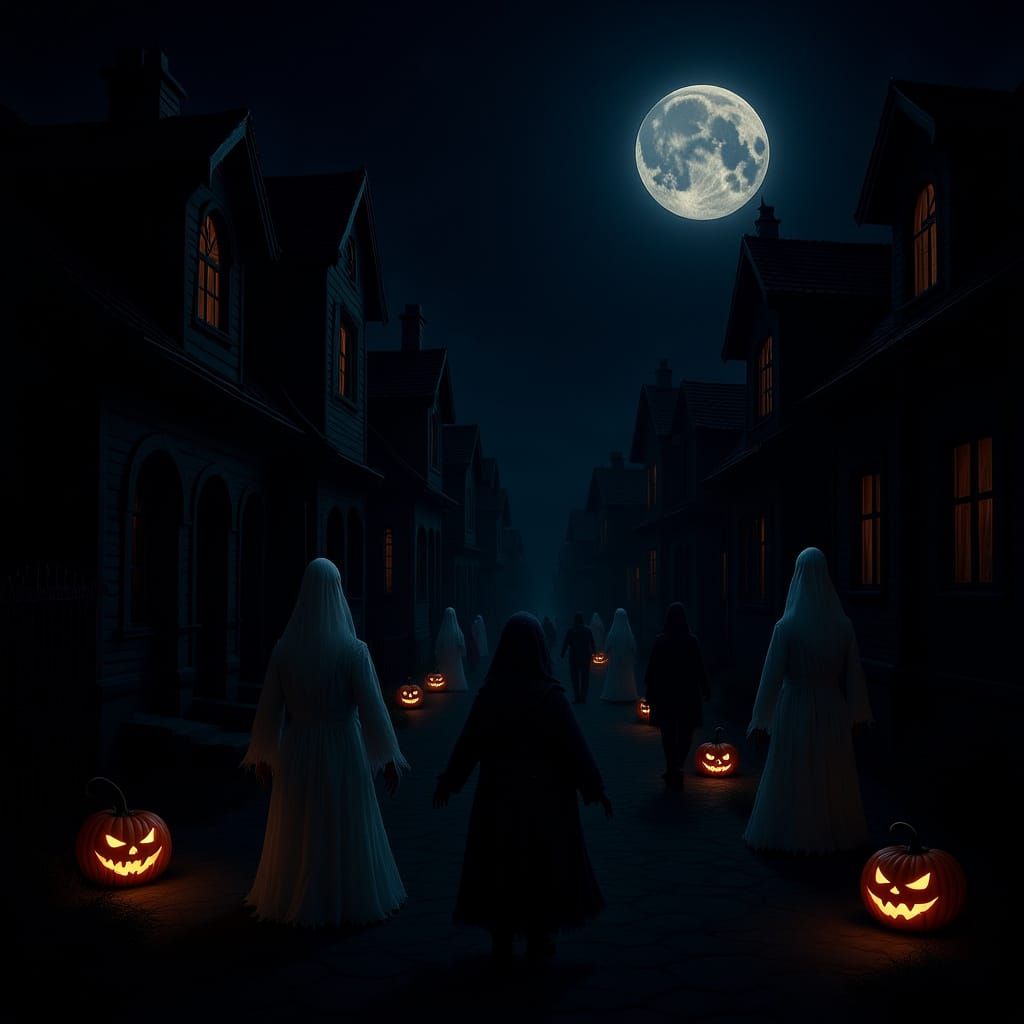 Haunted Halloween Night Trick-or-Treat Scene