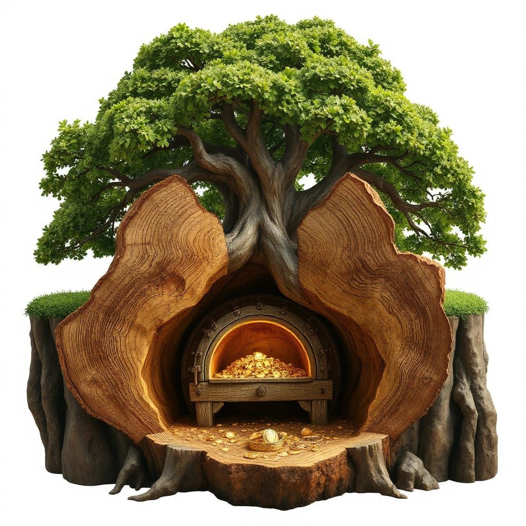 Oak Tree Cross-Section Reveals Buried Island Vault