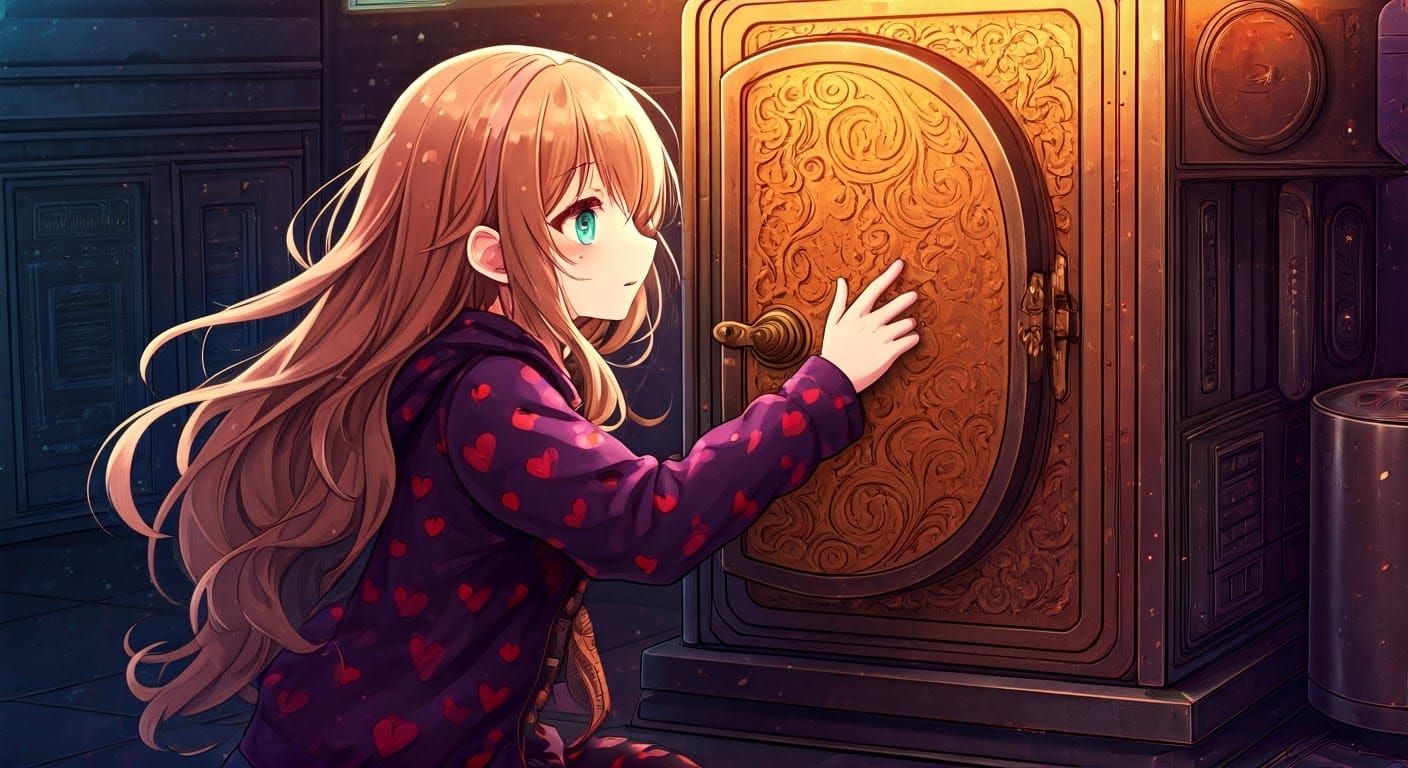 Hyperdetailed and breathtaking Neuroverse vtuber feels a door