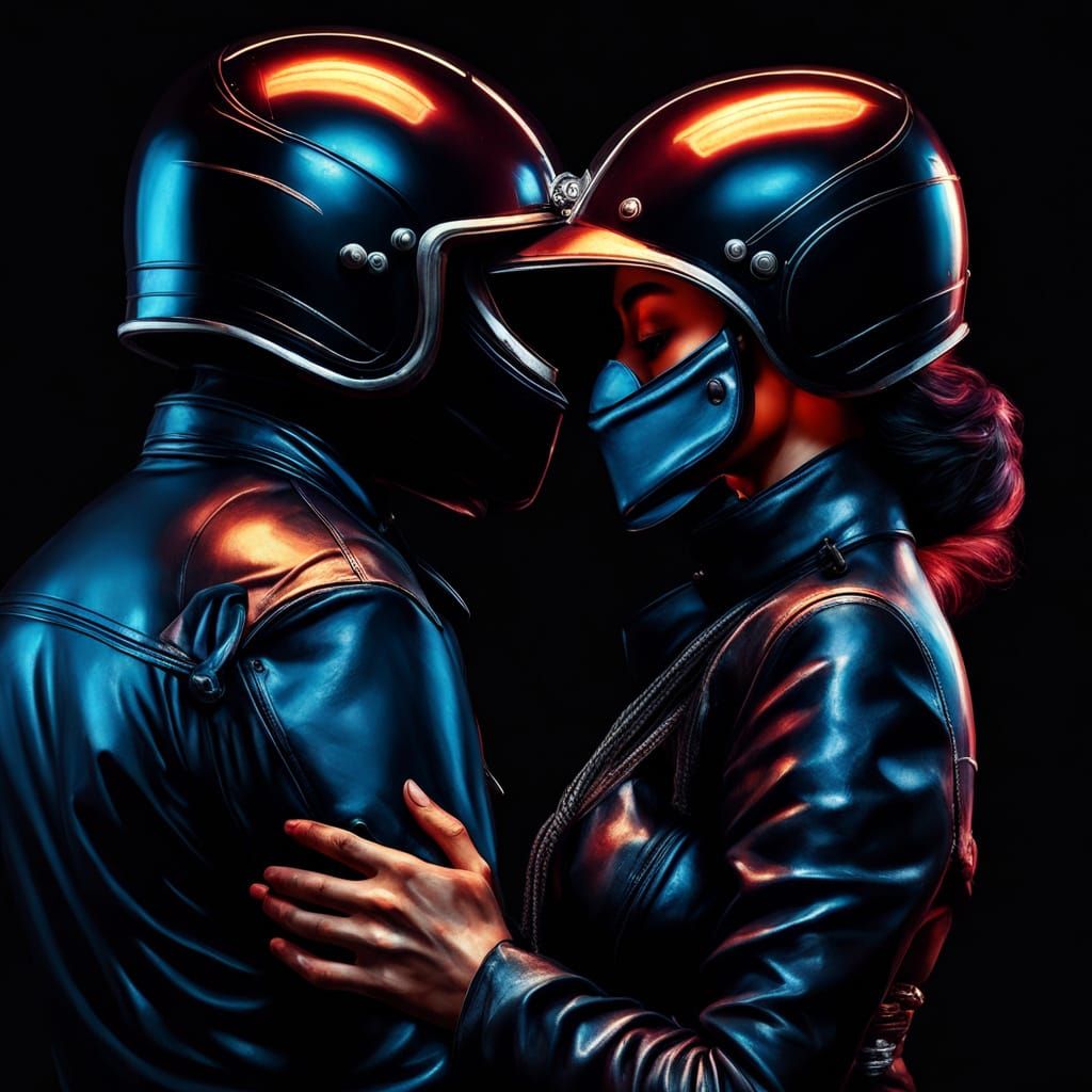 Dark Fantasy Couple Embracing on a Mystical Moonlit Road