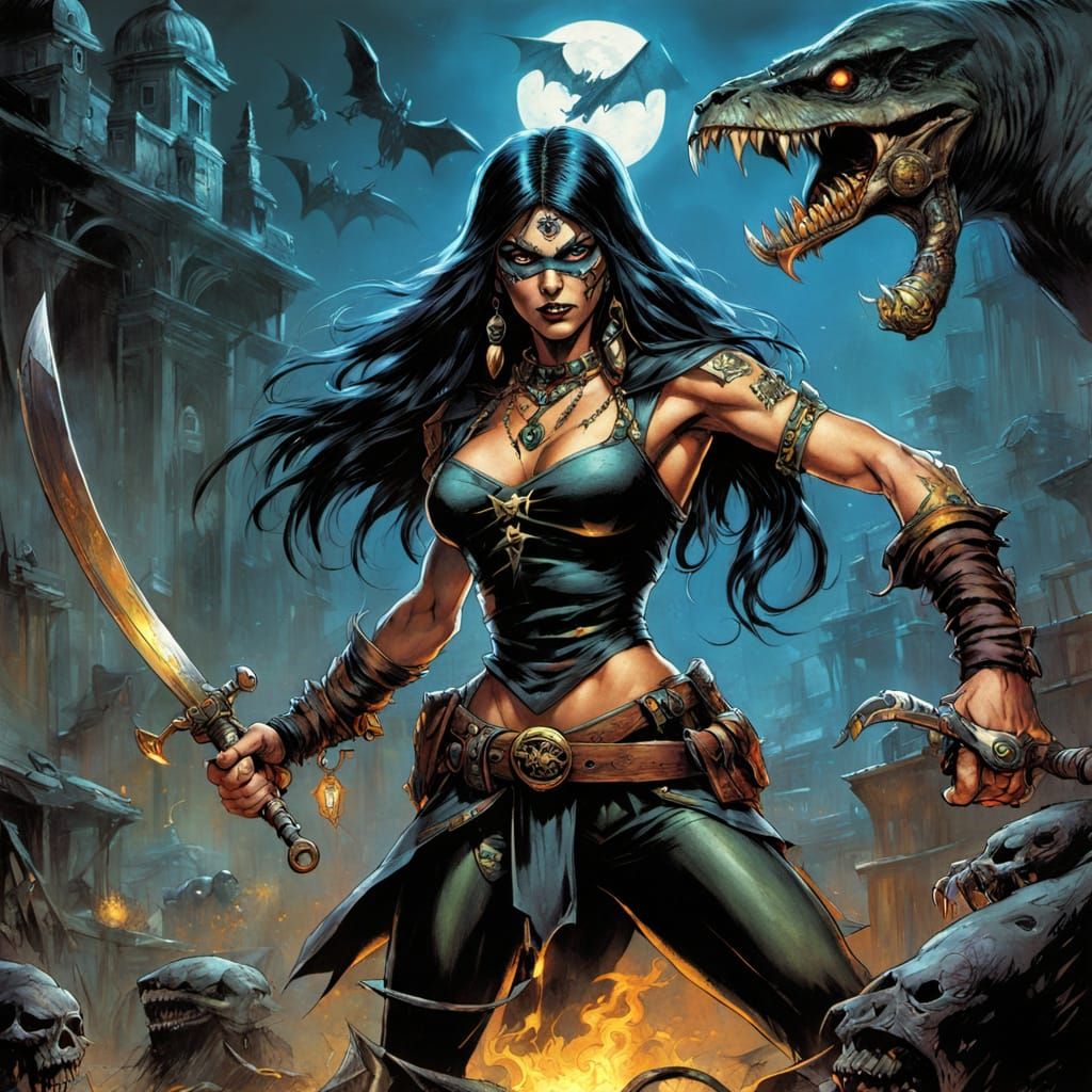 Gothic Pirate Huntress in Epic Psychedelic Splendor