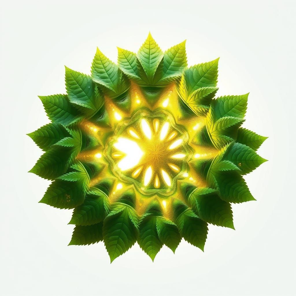 Majestic Fractal Leaf with Green Gold Sparks