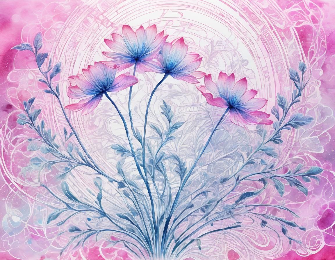 Ethereal Abstract Floral Art in Glitchcore Style