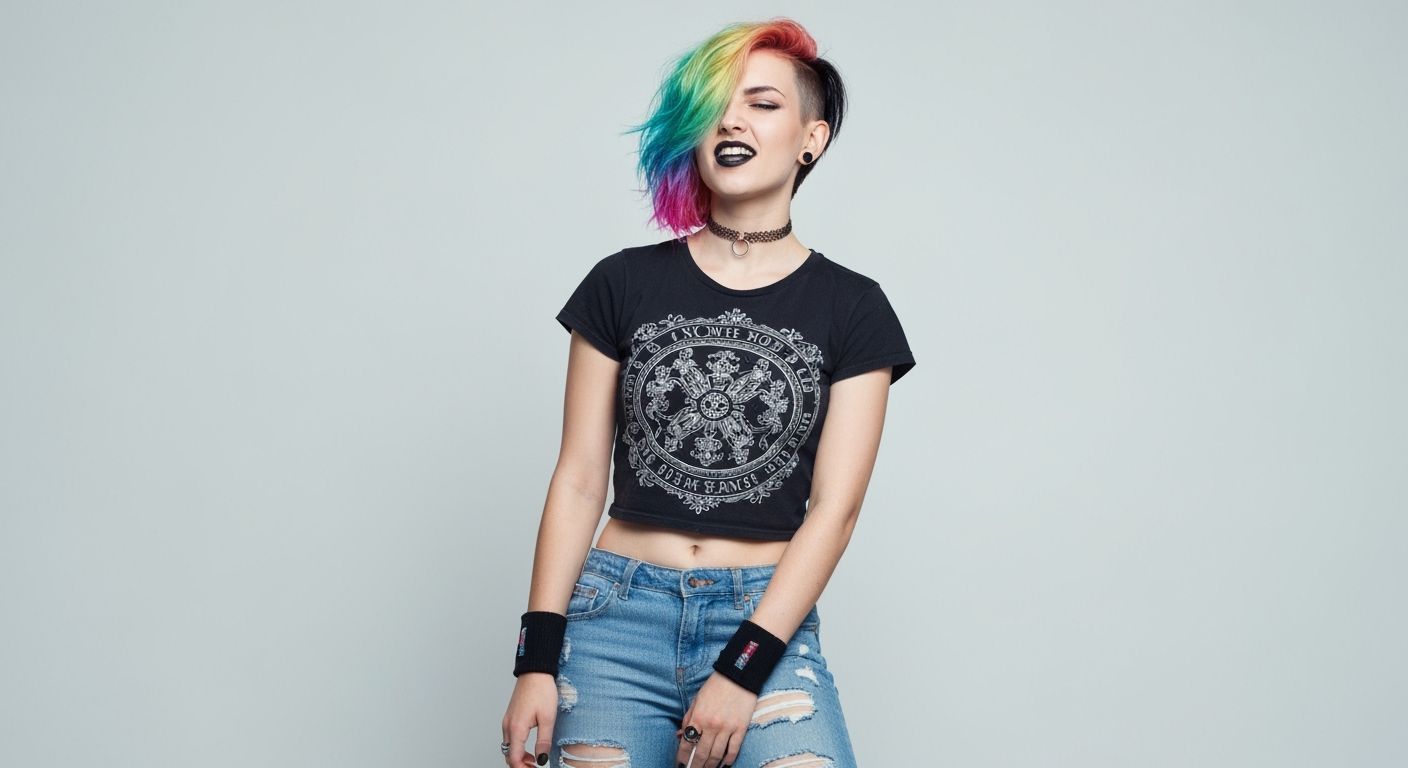 Punk Girl with Asymmetrical Hair in Skate-Punk Style