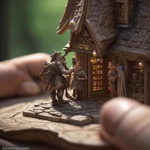 Intricate 3D Fantasy Map with Miniature Models