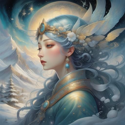 Magical Winter Girl with Abstract Cloudscape