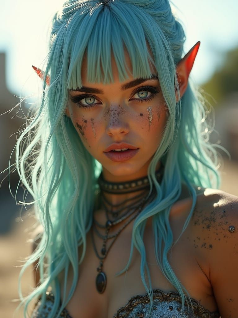 Dystopian Elf Warrior in Cyberpunk Style