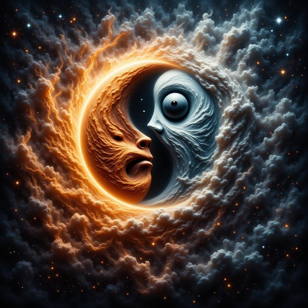 Cosmic Sun and Moon Yin Yang Nebula Art