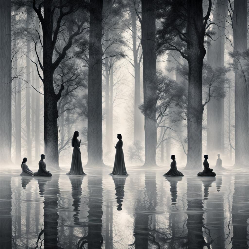 Abstract Grey Mist Evokes Calm and Mystery