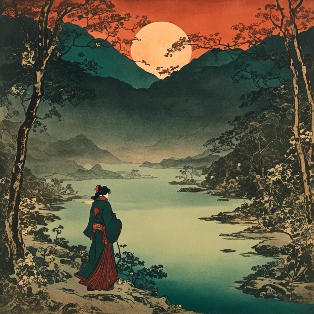 Mystical Astral Lake at Night: Surrealist Photography