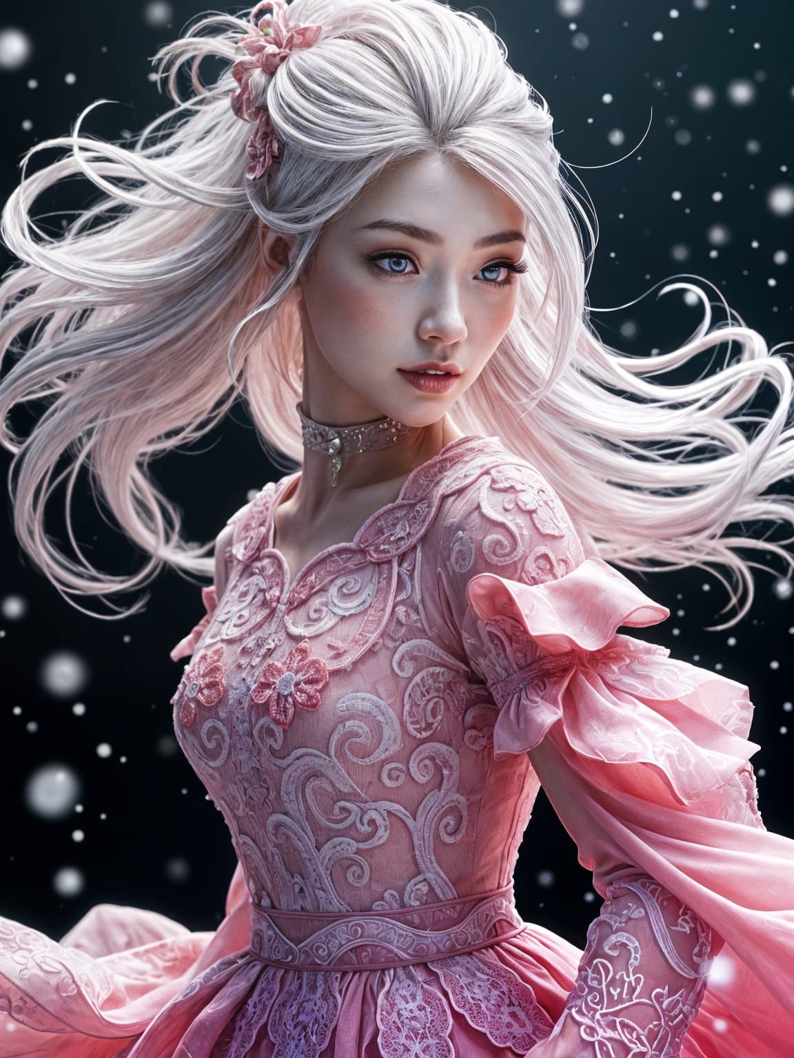 Pink Dragon Tattoo Lady in Ethereal Snow Scene