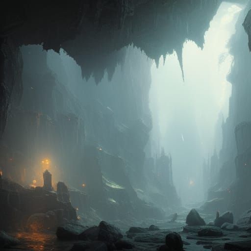 Cursed Treasure Cave with Phantoms: Dark Fantasy Art