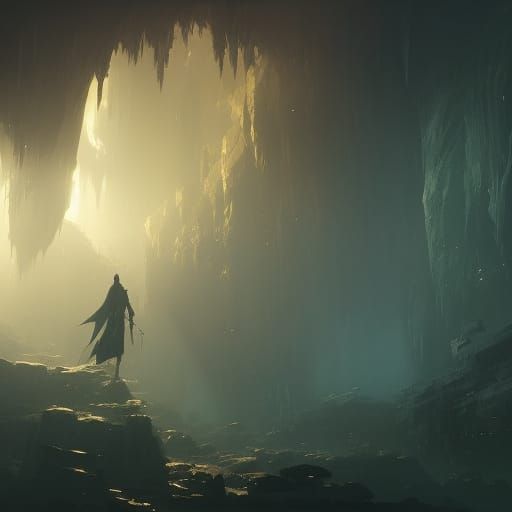 Cursed Treasure Cave with Phantoms: Dark Fantasy Art