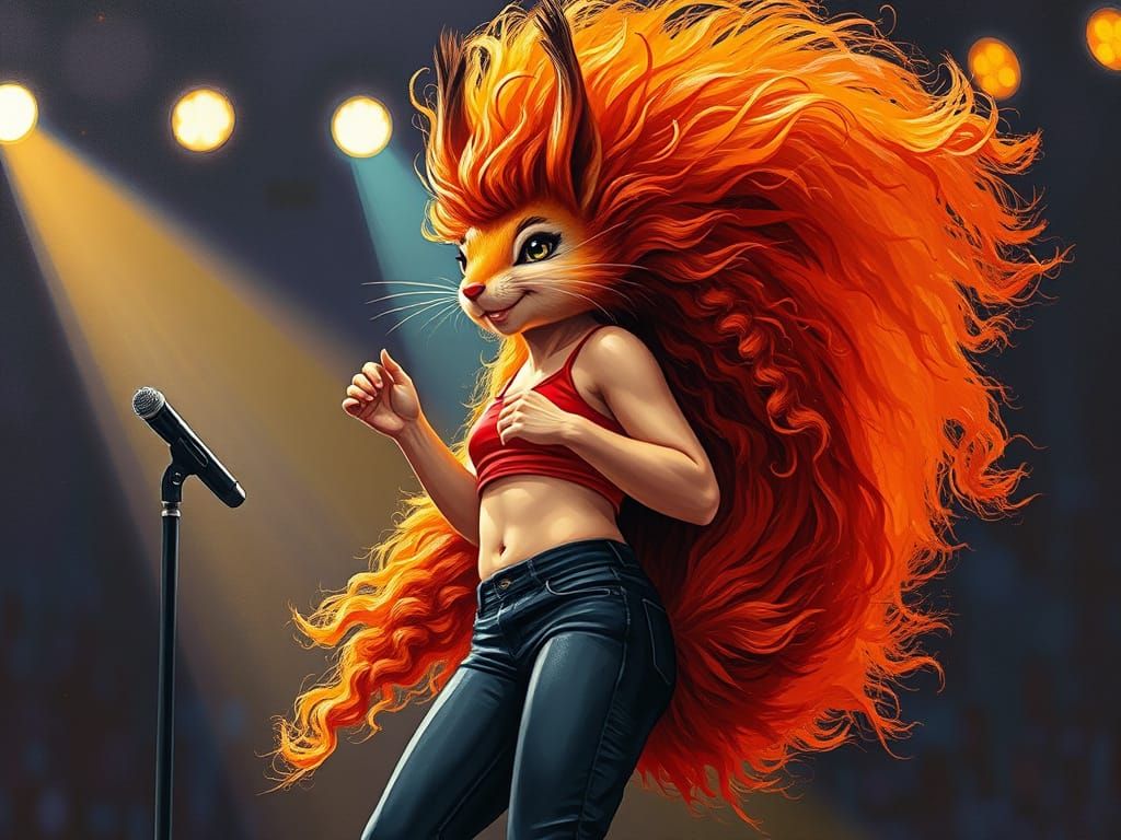 Squirrel Pop Star Concert in Impasto Style