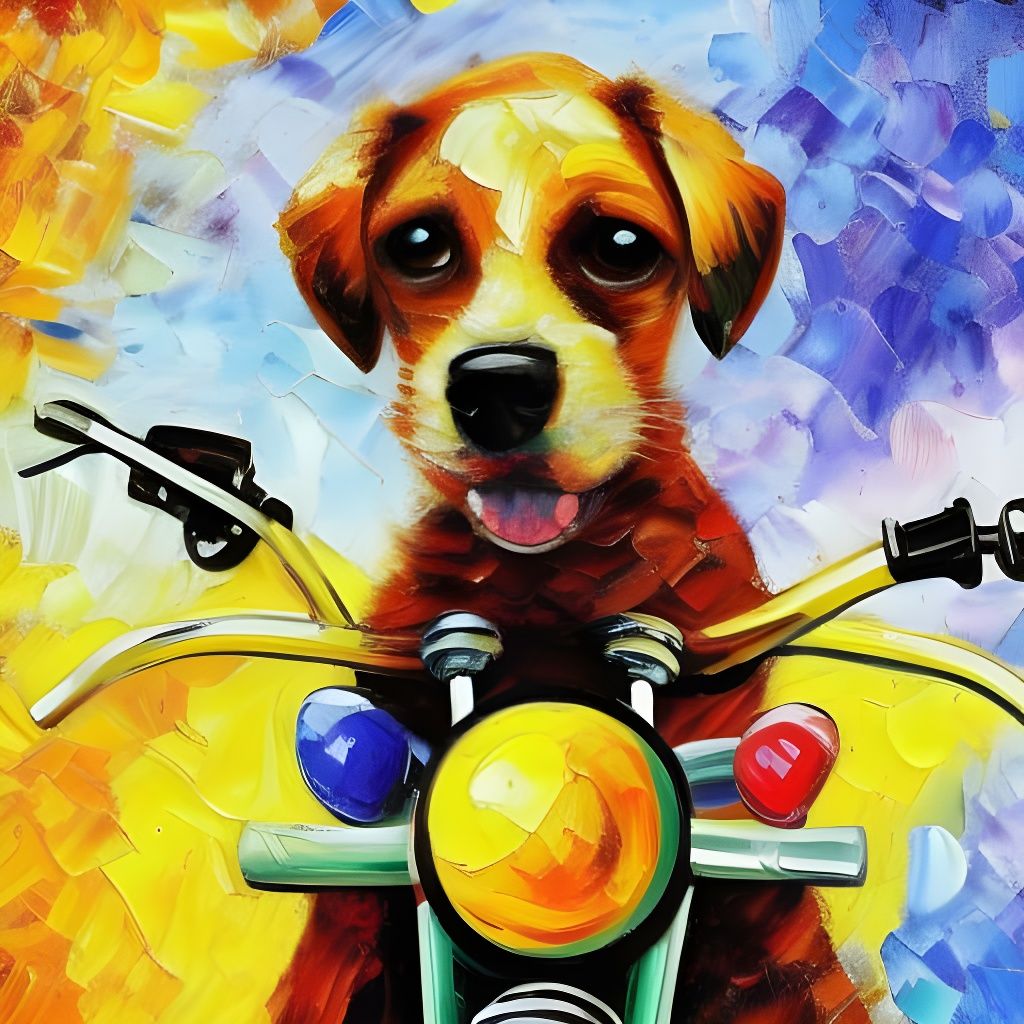 Dog on Motorcycle: Neo-Impressionist Expressionist Oil Paint...