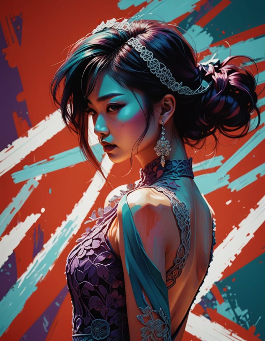 Avant-Garde Japanese Fashion Model in Lace Dress