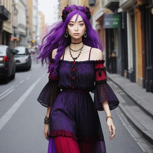 Hippie Girl in Colorful Dress