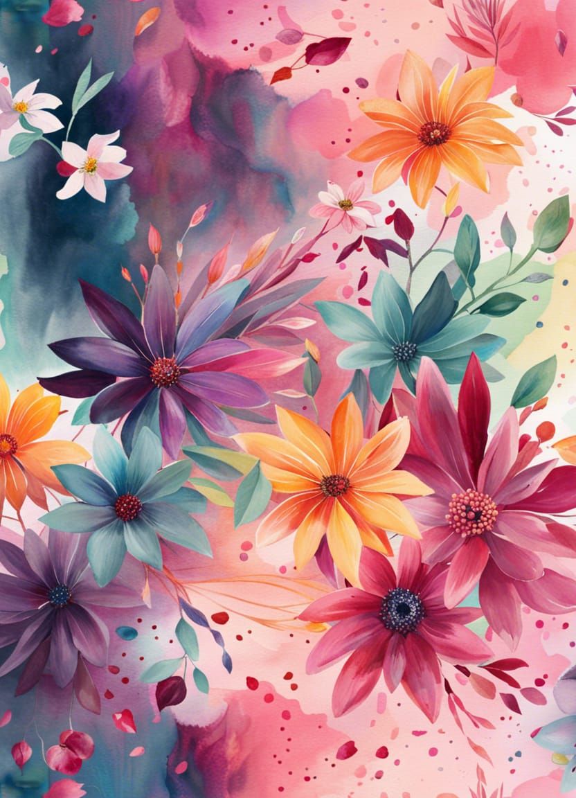 Epic Watercolor Flowers Digital Illustration