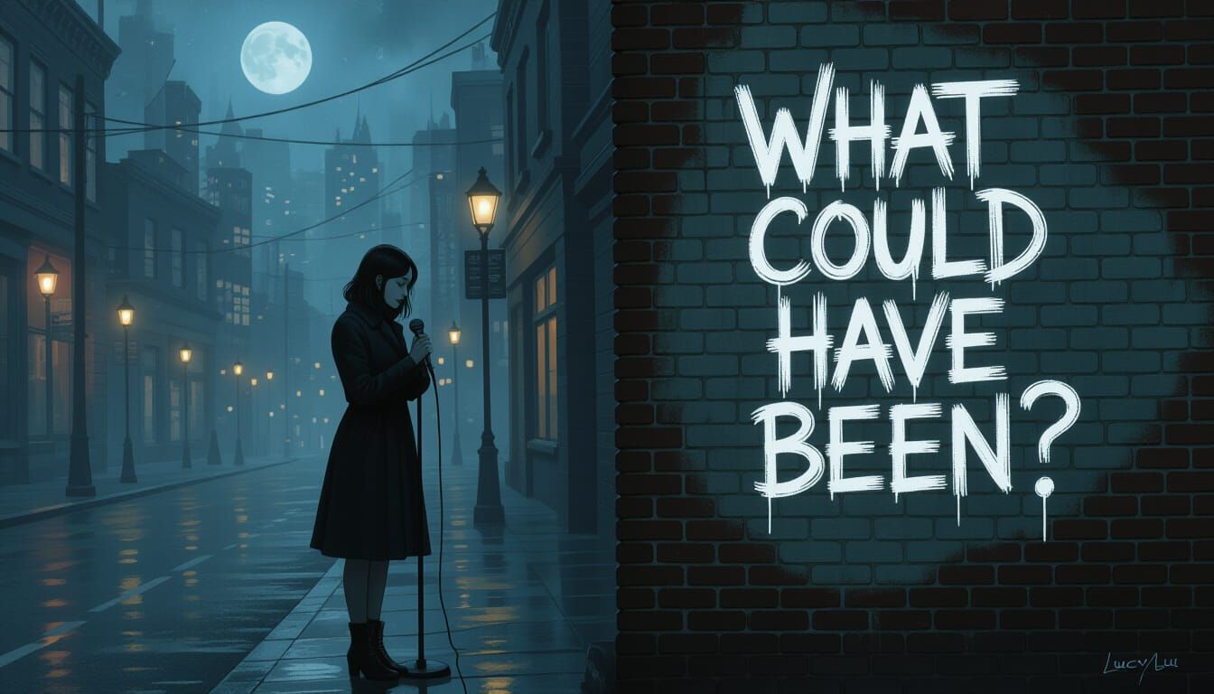 Melancholic Singer in Moonlit Street Art