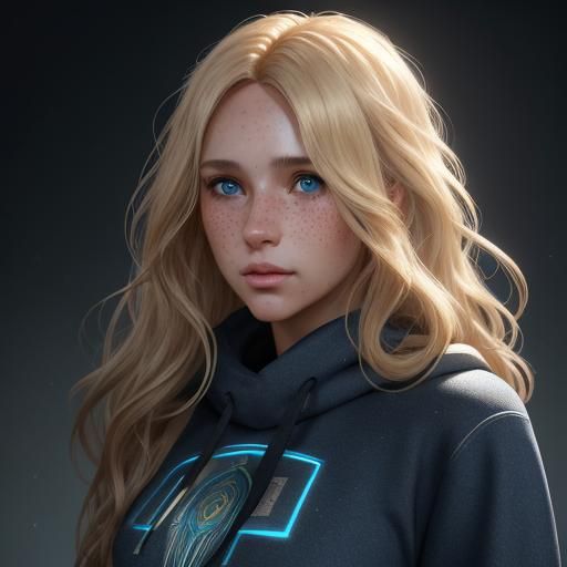 Freckled Blonde Girl Portrait in Hyperdetailed Style