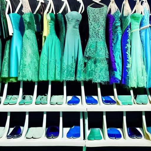 Blue and Green Lace Outfits in Warehouse