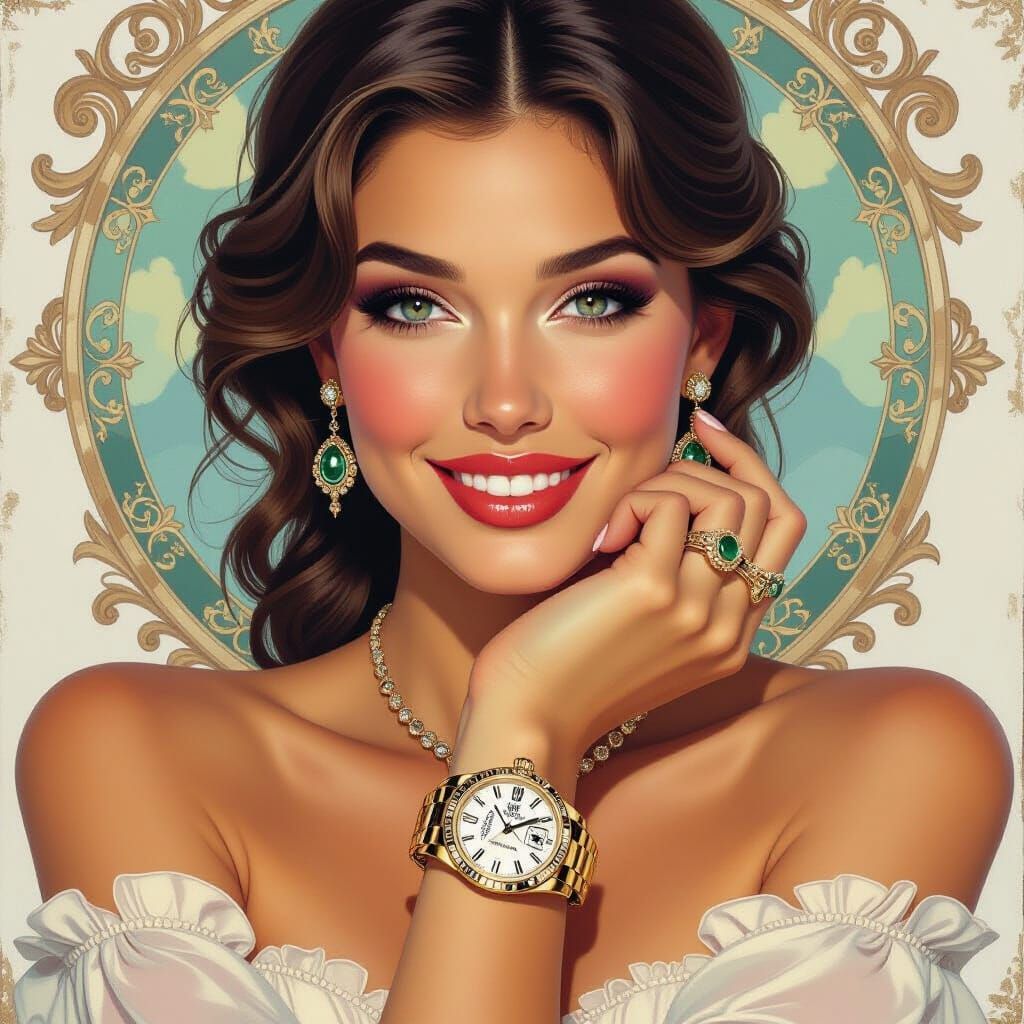 Elegant Woman's Rolex Watch: An Oil Painting