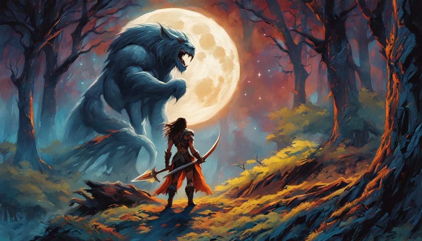 Barbarian Warrior in Enchanted Forest, Frazetta Style