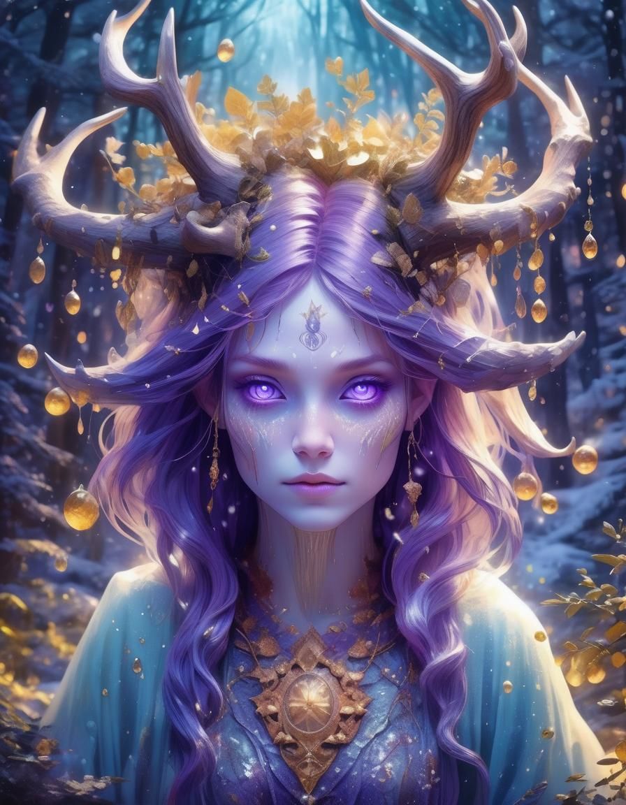 Faun with Antlers in Bioluminescent Forest