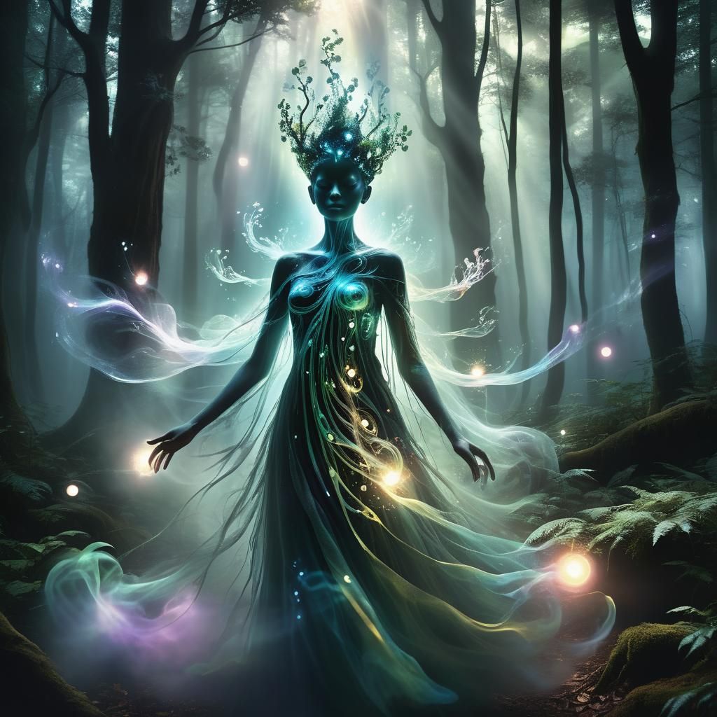 Ethereal Spirit Emerges in a Mystical Forest