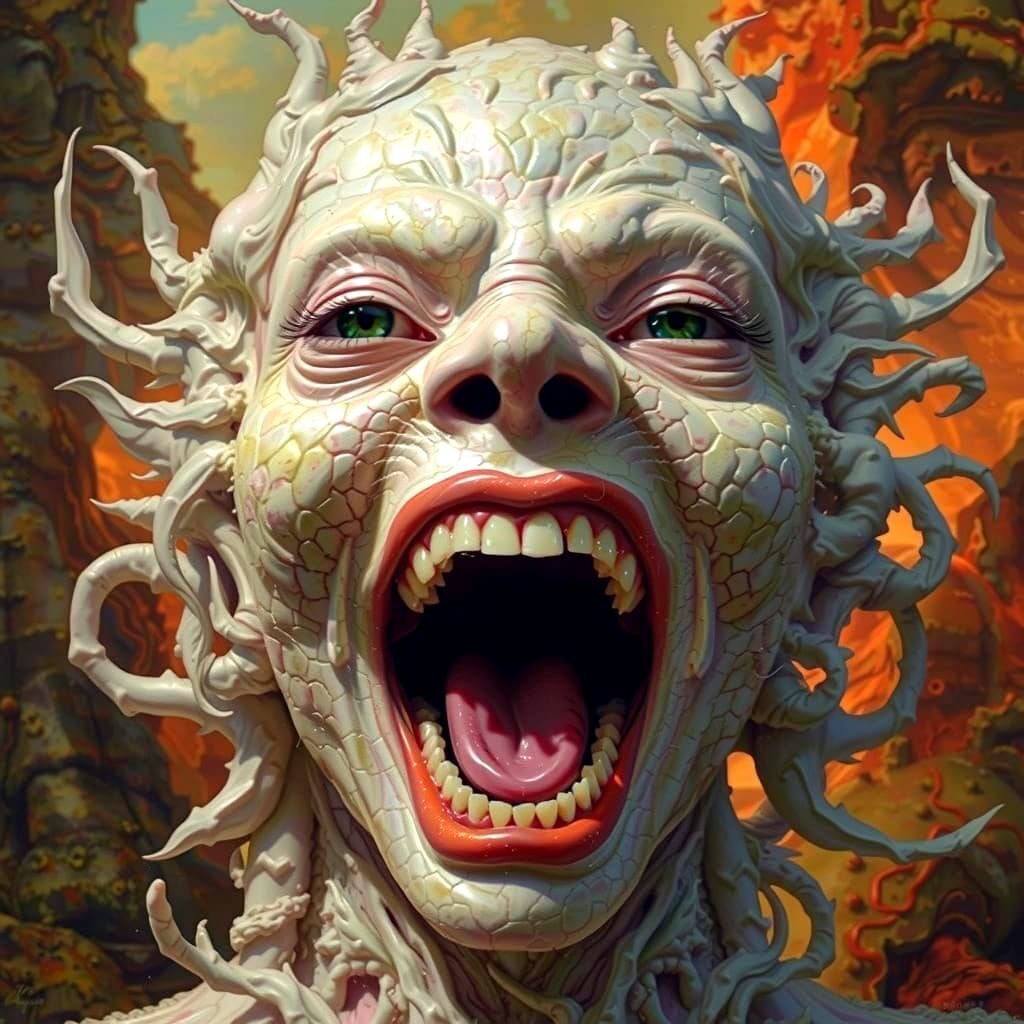 Screaming Mouth in Lava Patterns, Hyper-Realistic Surrealism