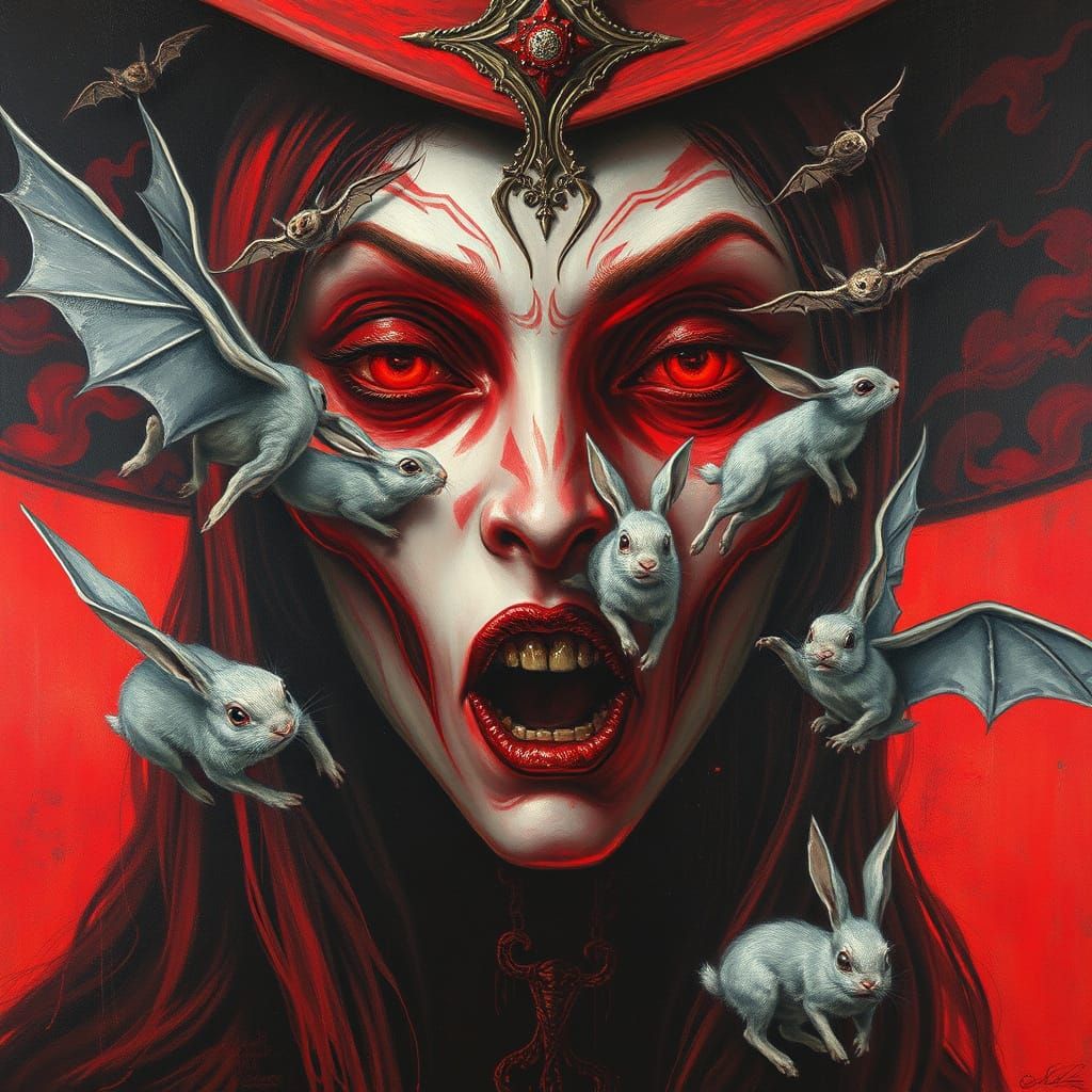 Gothic Witch Face Opens to Reveal Surreal Rabbits and Bats